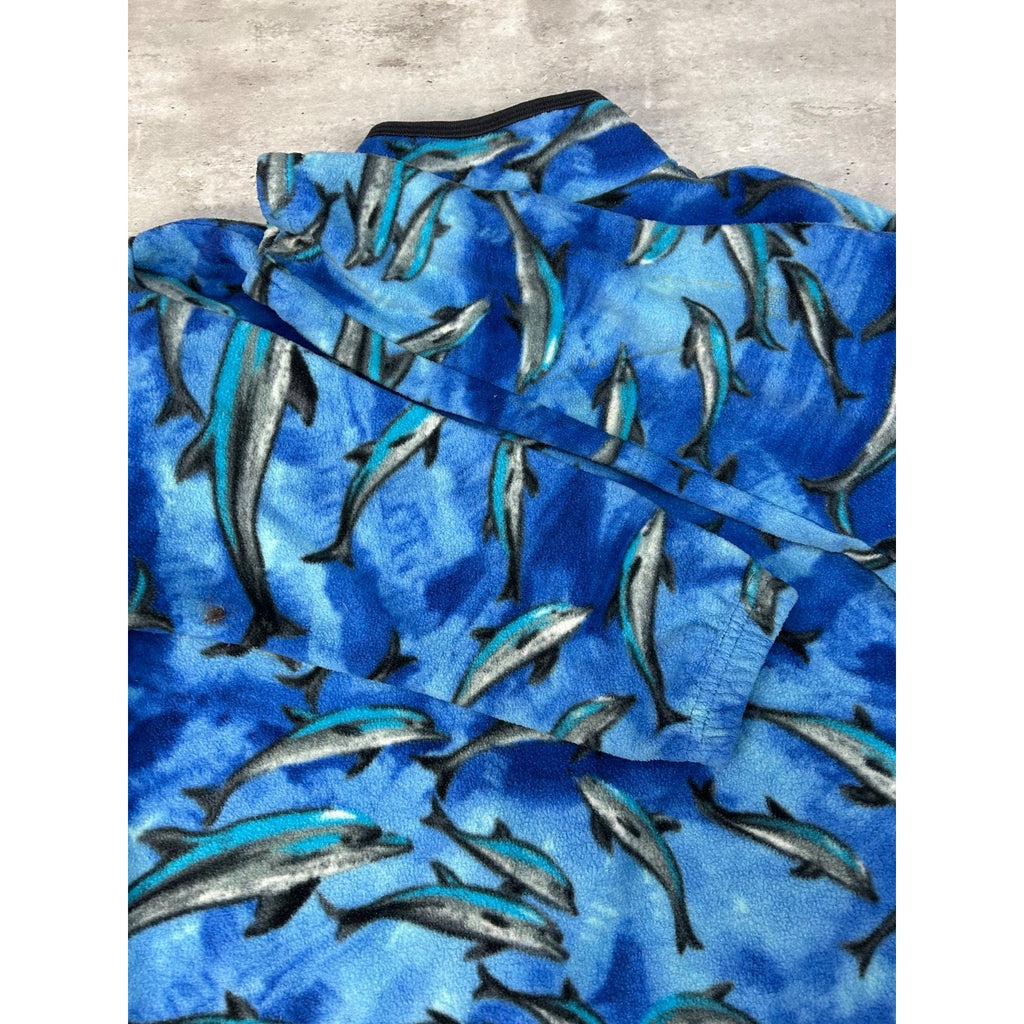 Vintage 90s Women's Dolphin All Over Print Animal Fleece Sweatshirt Size Large