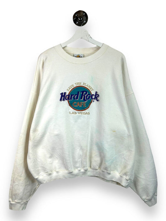 Vtg 90s Hard Rock Cafe Save The Planet Las Vegas Embroidered Sweatshirt Sz XL