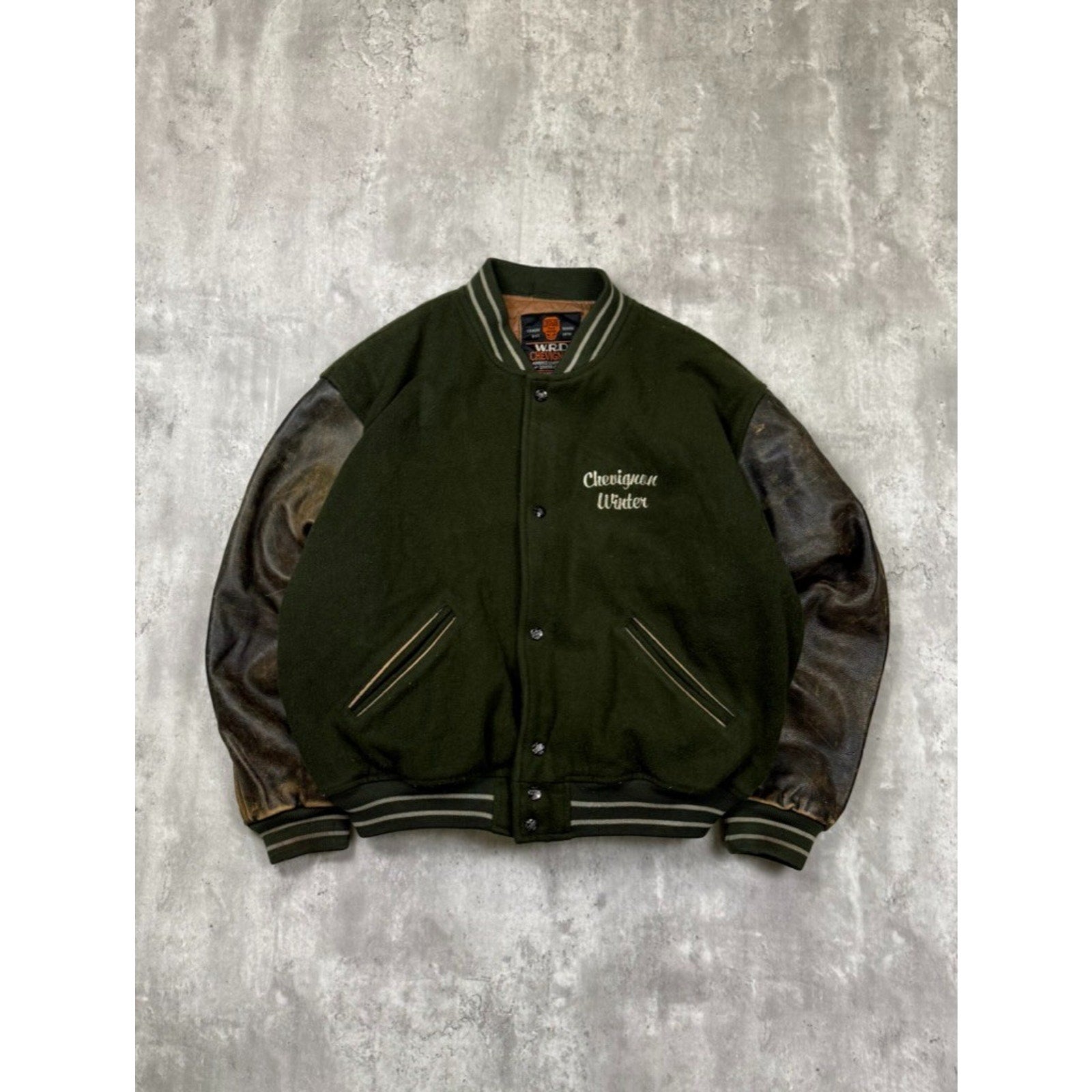 Vintage 90s Chevignon Winter Embroidered Spellout Varsity Bomber Jacket Size XL