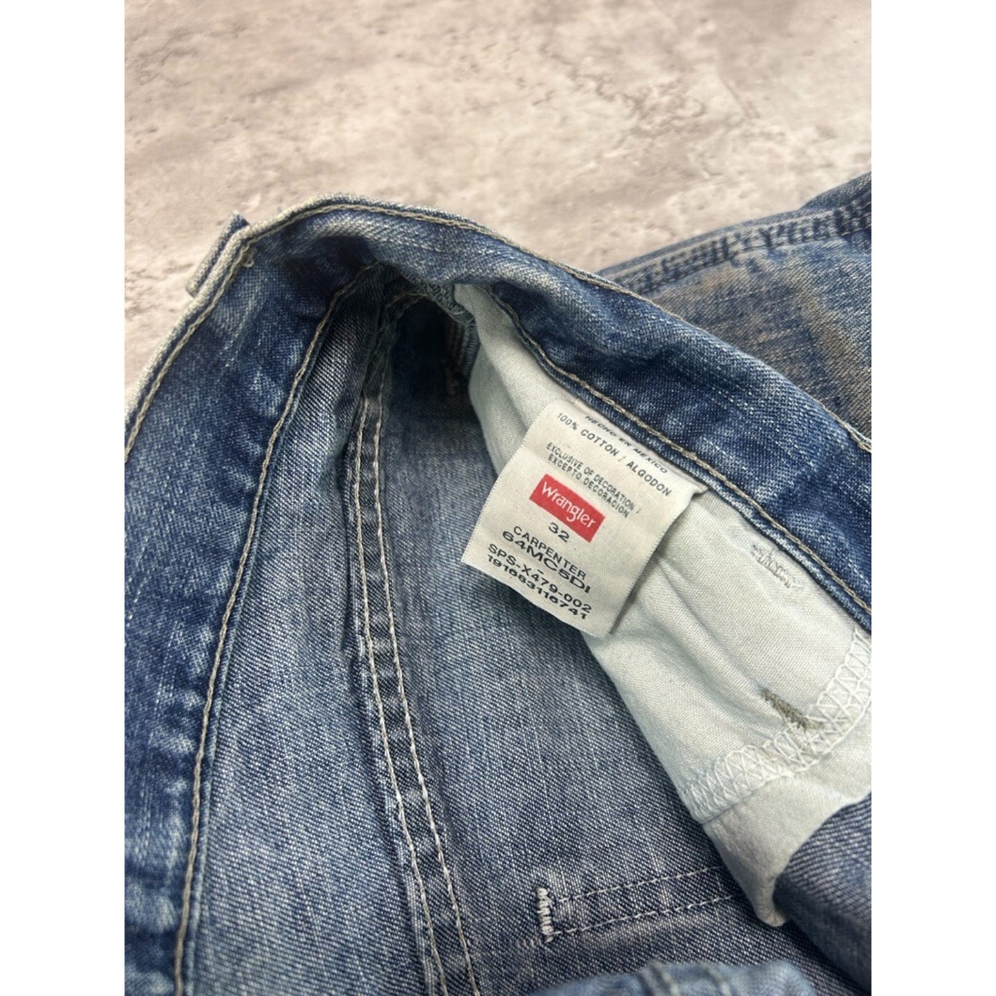 Vintage Wrangler Medium Wash Denim Workwear Carpenter Shorts Size 32 Blue