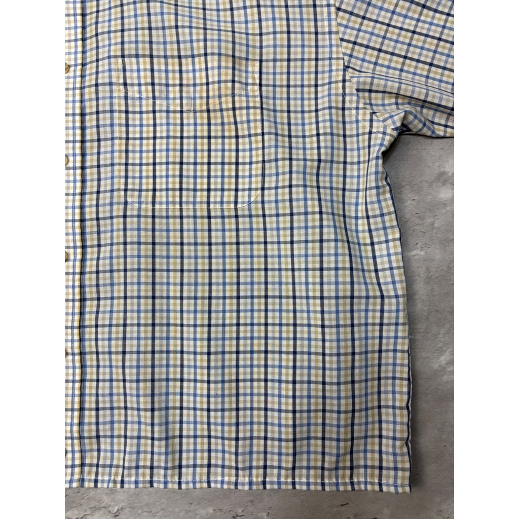 Vintage Van Heusen Single Pocket Plaid Cropped Button Up Shirt Size Large