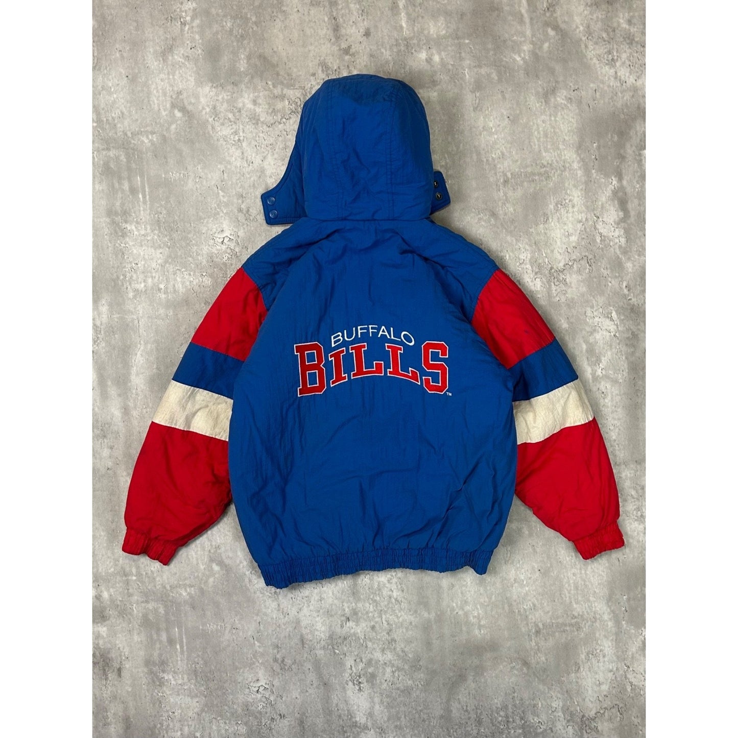 Vintage 90s Buffalo Bills NFL Insulated Embroidered Hooded Jacket Sz Large YOUTH
