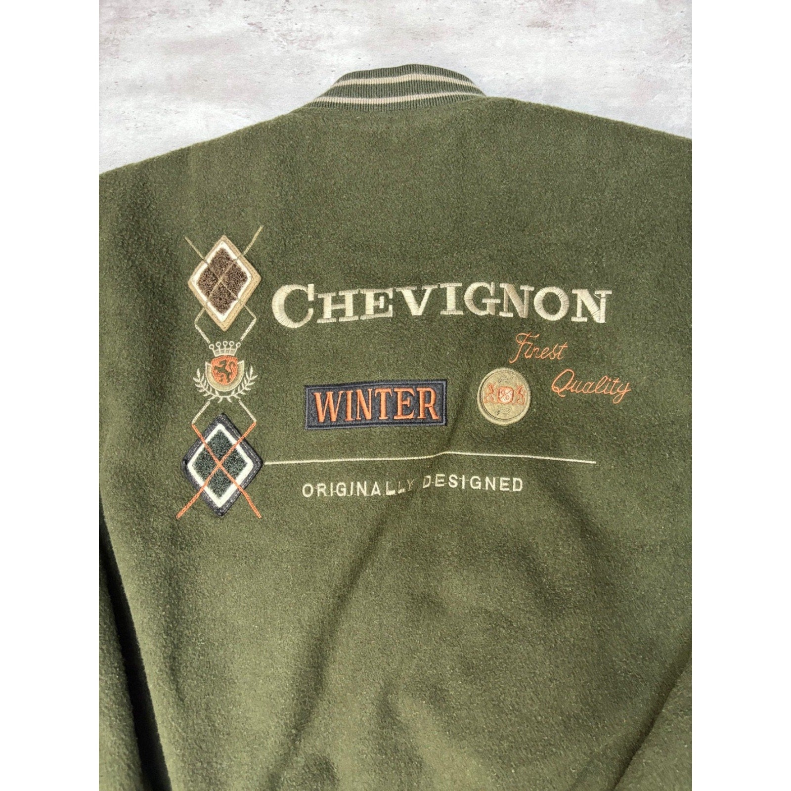 Vintage 90s Chevignon Winter Embroidered Spellout Varsity Bomber Jacket Size XL