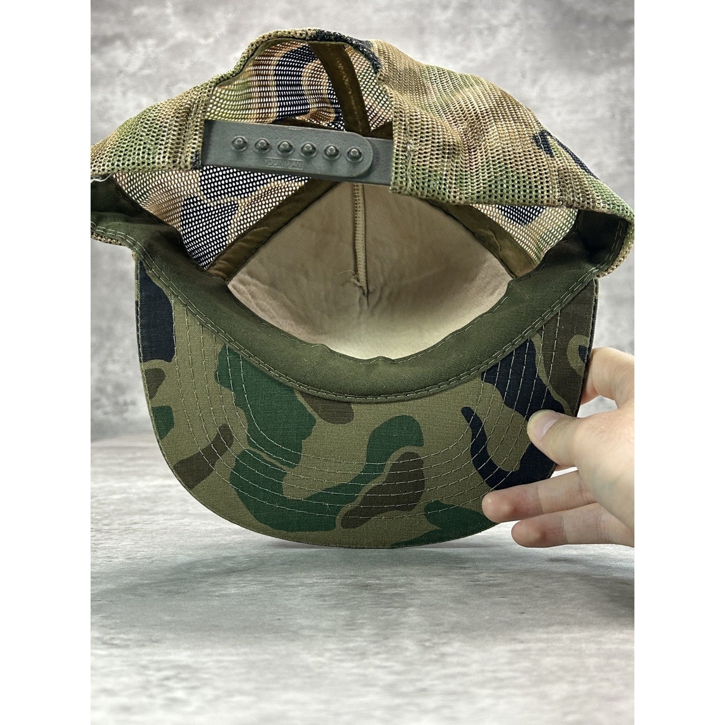 Vintage 80s Fairmans Guns Hunting Camo Graphic Trucker Snapback Hat OSFA