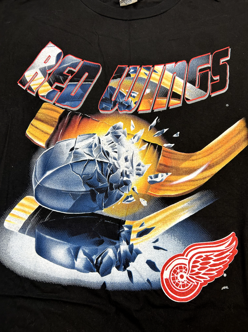 Vintage 90s Detroit Red Wings Puck Breaker Big Graphic NHL Hockey T-Shirt Sz XL