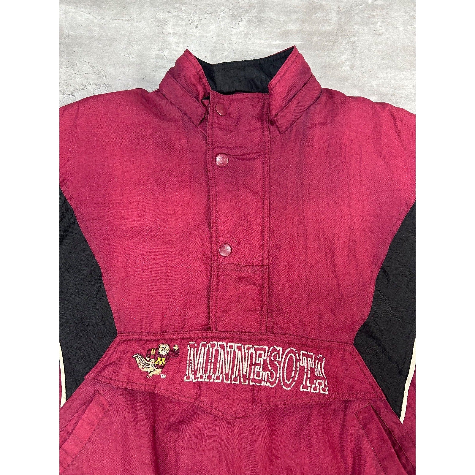 Vintage 90s Minnesota Gophers NCAA Insulated 1/2 Zip Starter Jacket Size Large