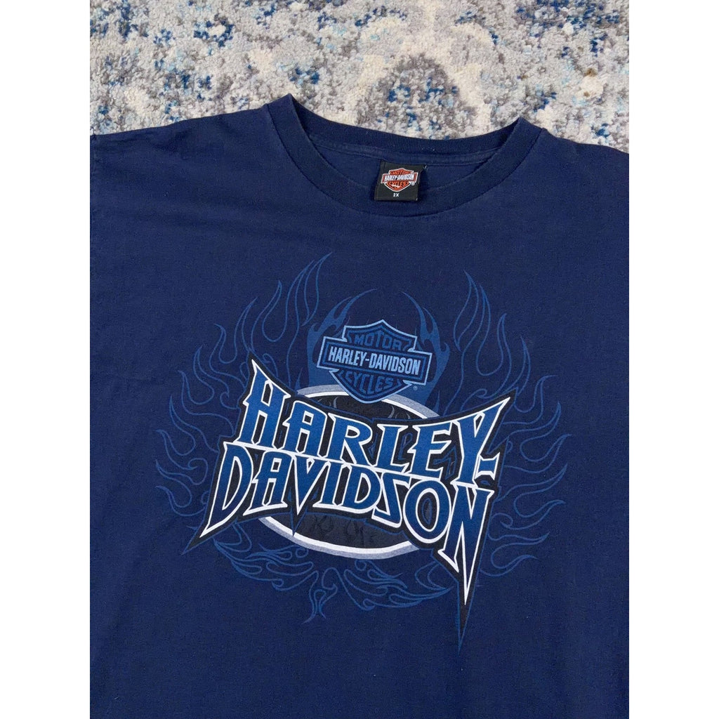 Vintage Harley Davidson Flame Spellout Graphic T-Shirt Size 2XL