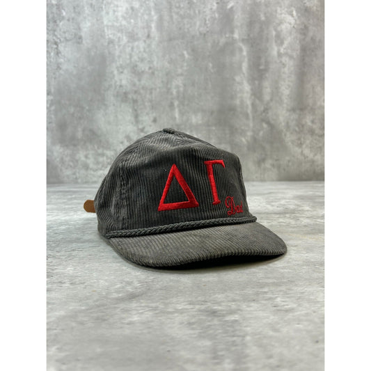 Vintage 90s Delta Gamma Dad Embroidered Logo Corduroy Strapback Hat OSFA