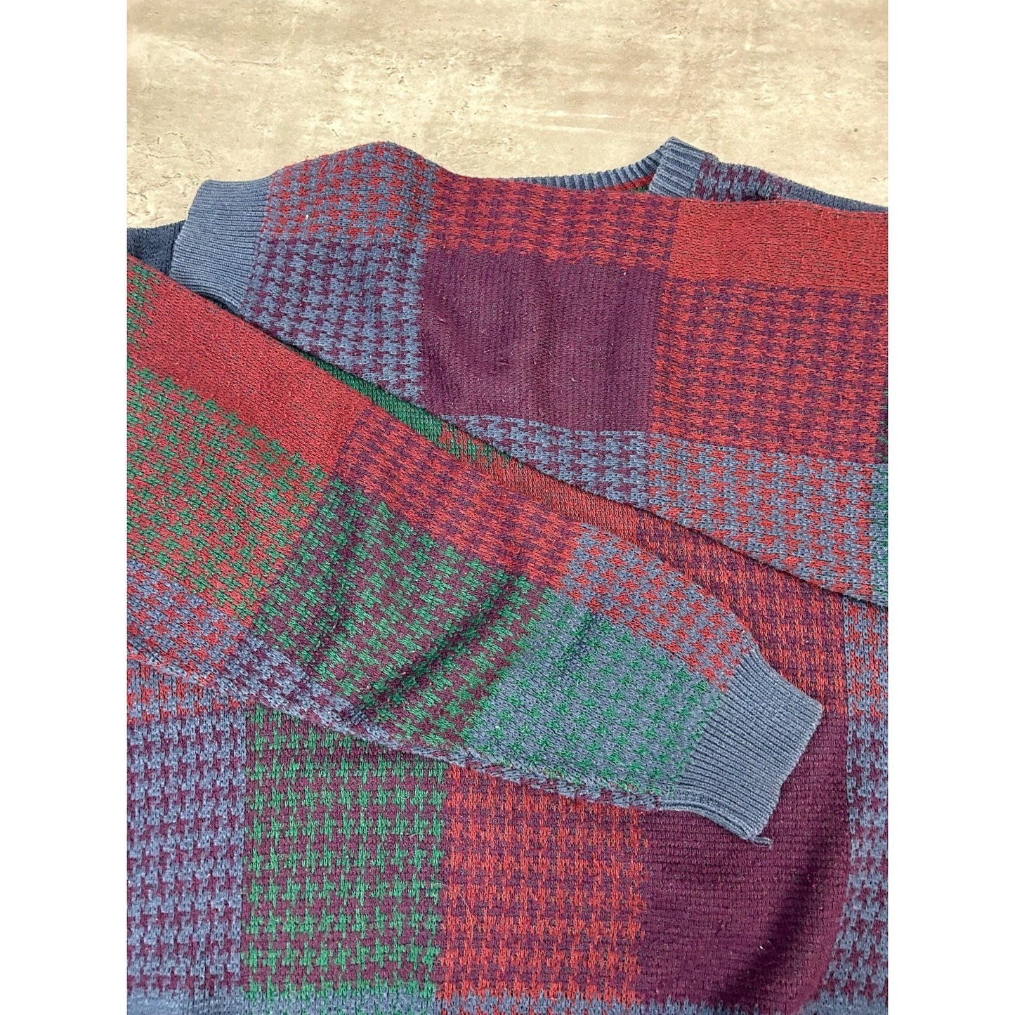 Vintage Enro Plaid Pattern Multicolour Knit Sweater Size LT