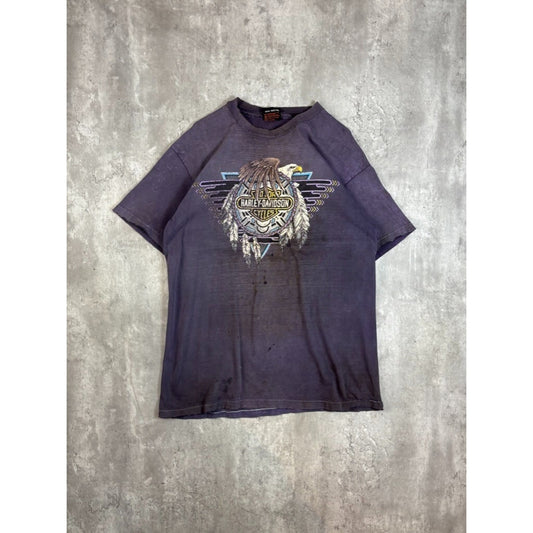 Vintage 90s Harley Davidson Distressed Bald Eagle Graphic T-Shirt Size XL