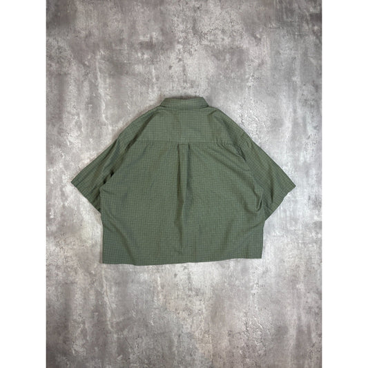 Vintage Arrow Single Pocket Short Sleeve Cropped Button Up Shirt Size XL Green
