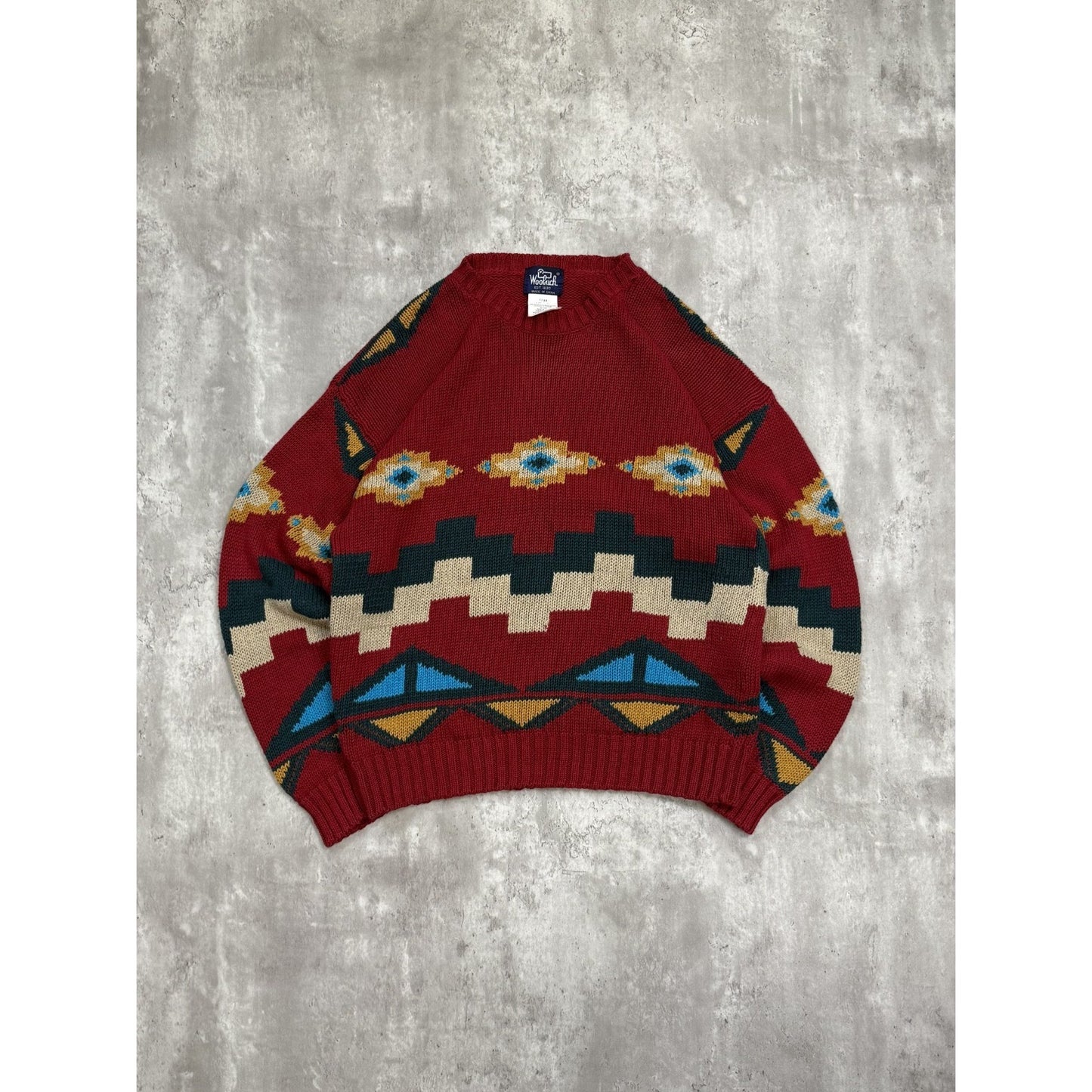 Vintage 90s Woolrich Aztec Style Pullover Knit Sweater Size Large