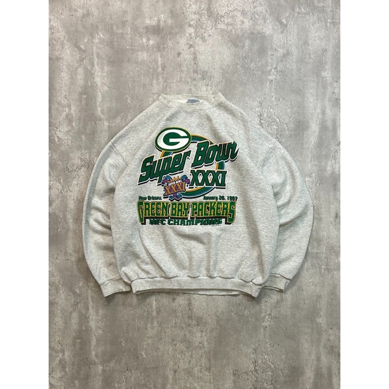 Vintage 1997 Green Bay Packers NFL Super Bowl XXXI Graphic Sweatshirt Size XL