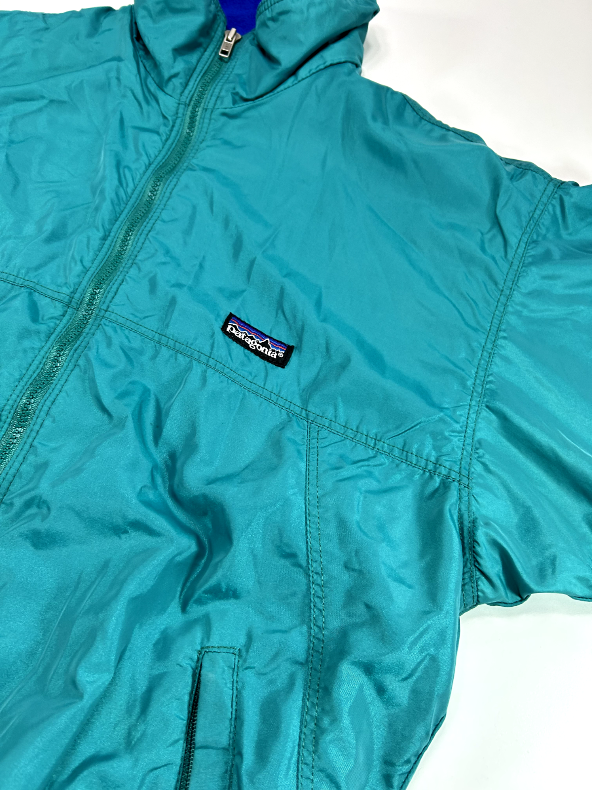 Vintage 80s/90s Patagonia Fleece Lined Full Zip Warm Up Jacket Size Small Teal