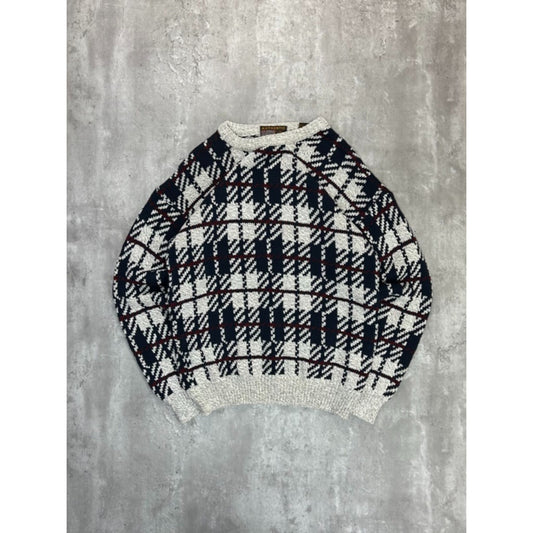 Vintage 90s Authentic Issue Plaid Print Pullover Ribbed Knit Sweater Size Large