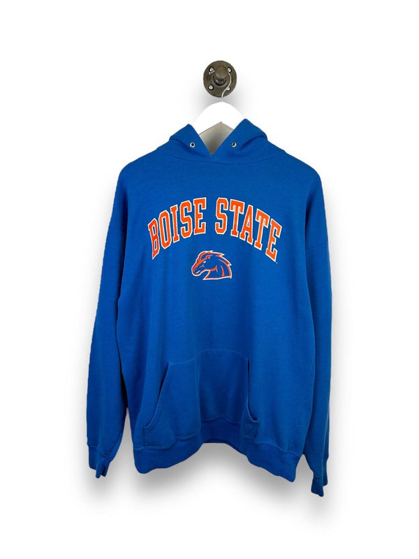 Vintage 90s Boise State Broncos NCAA Arc Spell Out Hooded Sweatshirt Size XL