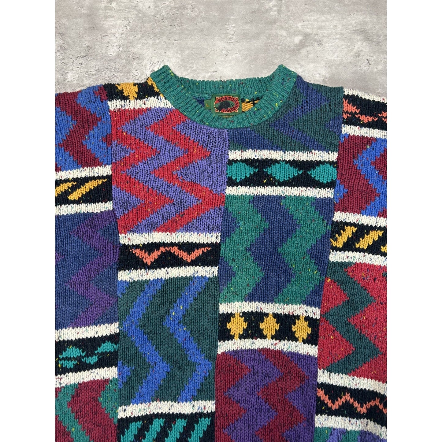 Vintage 90s Boston Traders Abstract Geometric Pattern Knit Sweater Size Large