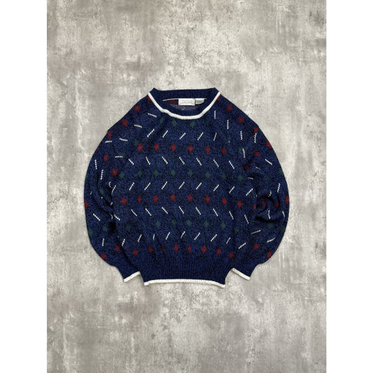 Vintage 90s Van Heusen Abstract Striped Pullover Knit Sweater Size Medium