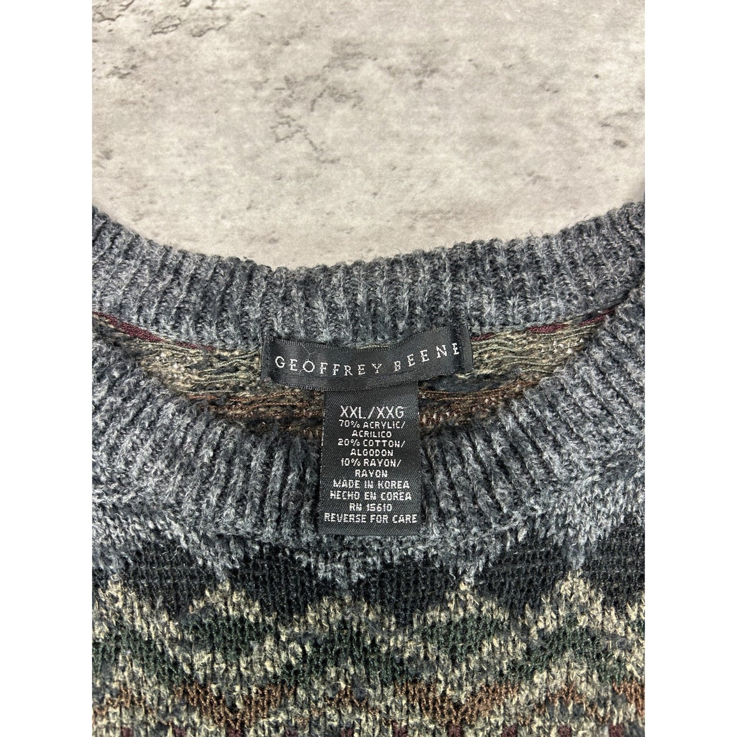 Vintage Geoffrey Beene Abstract Striped Pullover Ribbed Knit Sweater Size XXL