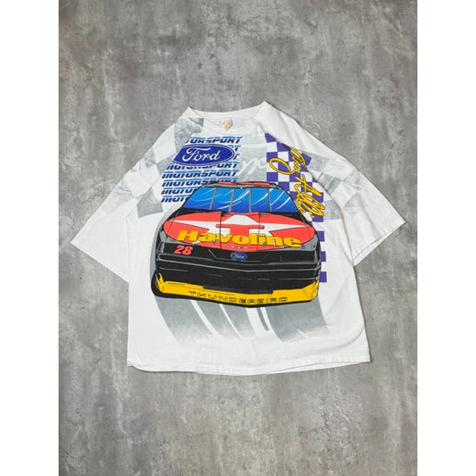 Vintage 90s Davey Allison #28 Havoline Racing Nascar AOP T-Shirt Size 2XL White