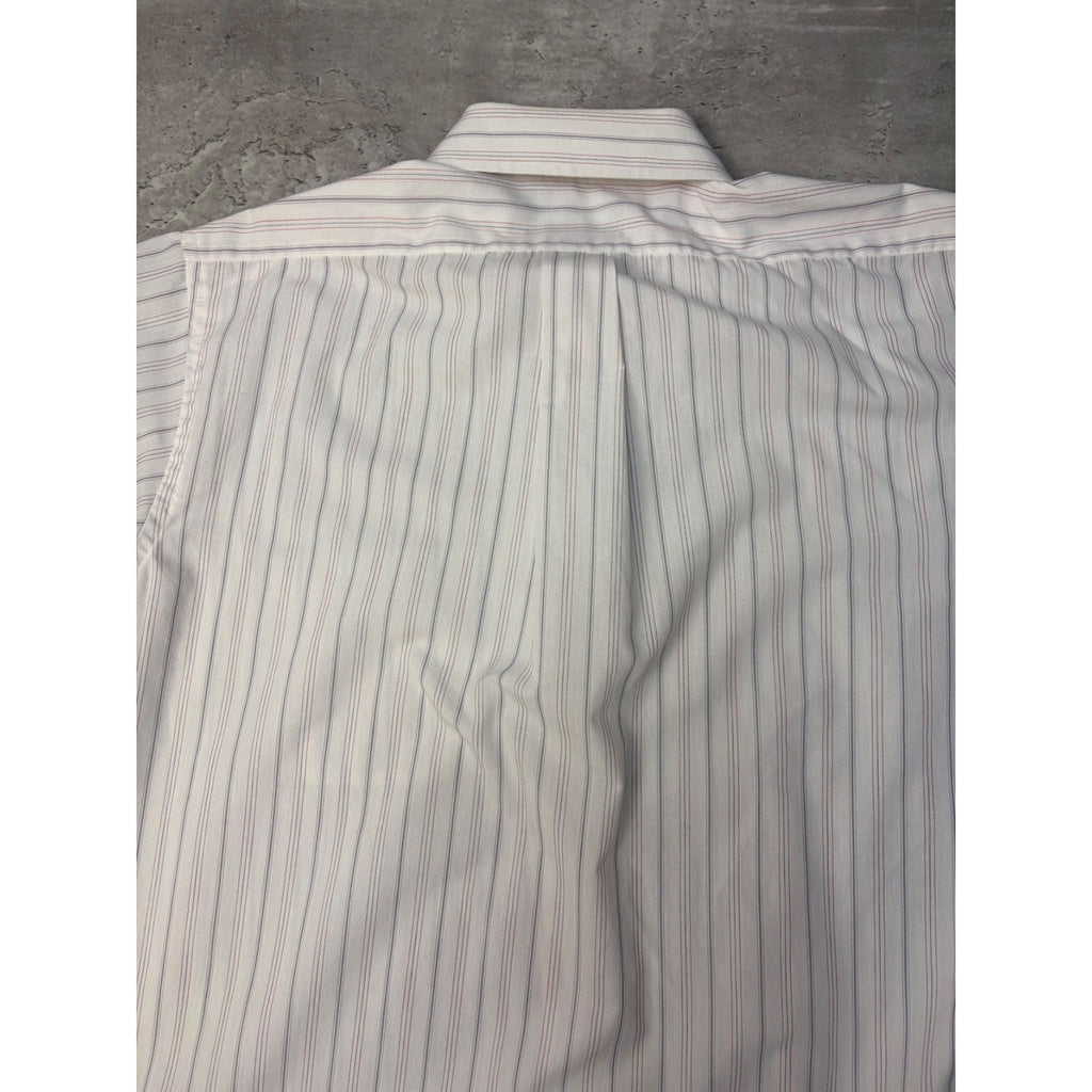 Stafford Striped Single Pocket Reworked Cropped Button Up Shirt Size Large