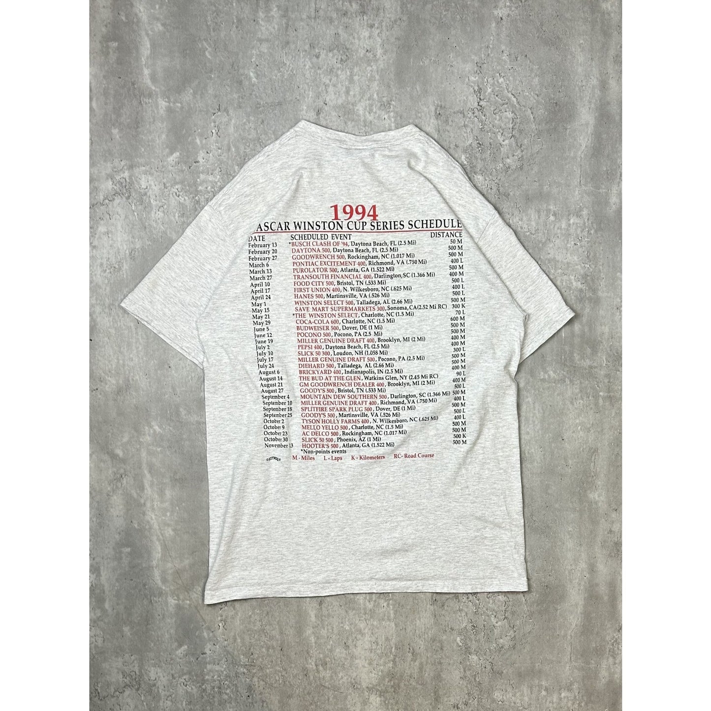 Vintage 1994 Rusty Wallace #2 Nascar Winston Cup Schedule T-Shirt Size Large