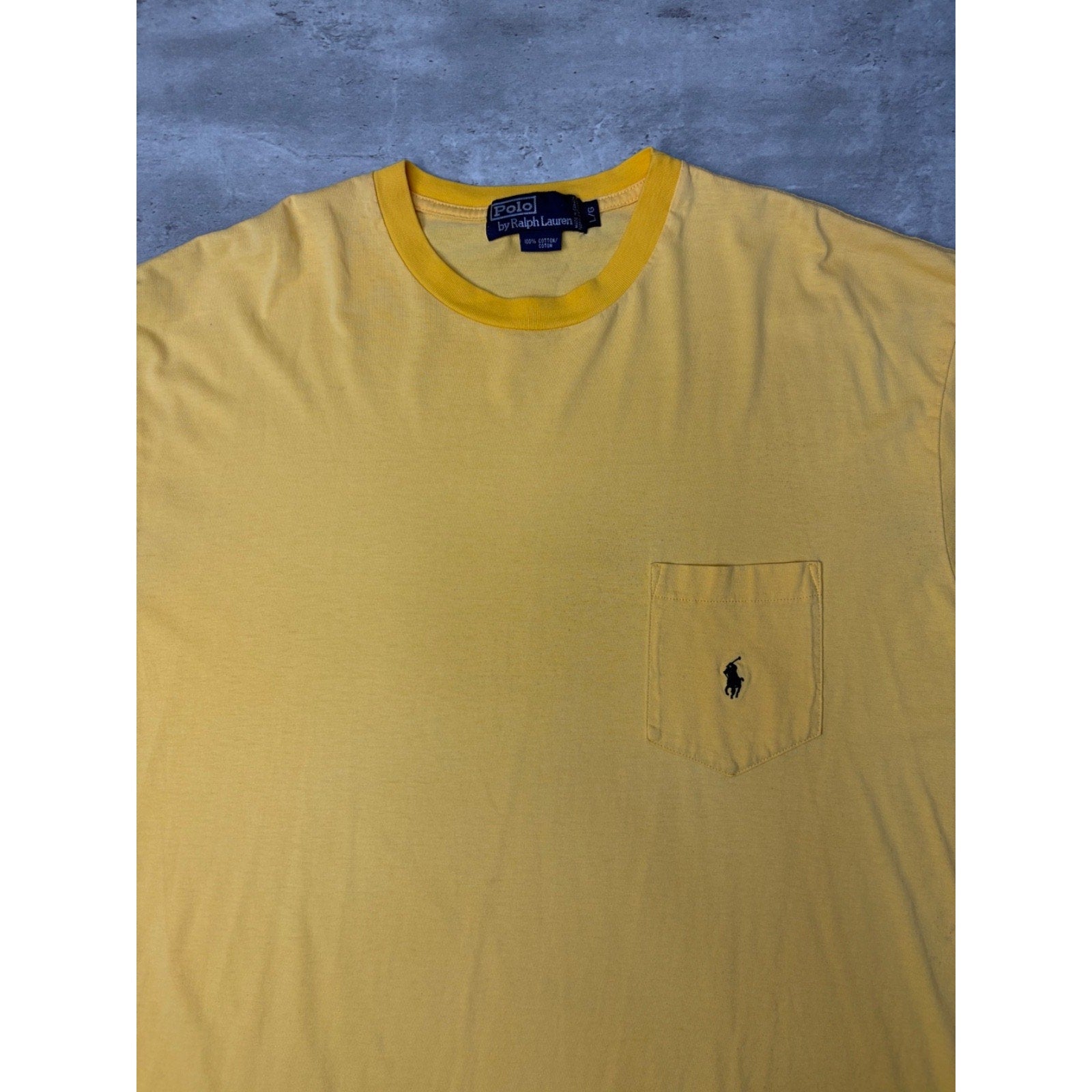 Vintage 90s Polo Ralph Lauren Embroidered Pony Yellow Pocket T-Shirt Size Large