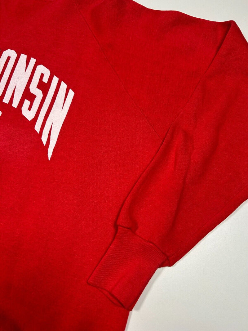 Vintage 80s Wisconsin Badgers Arc Spell Out Collegiate Sweatshirt Size Large Red