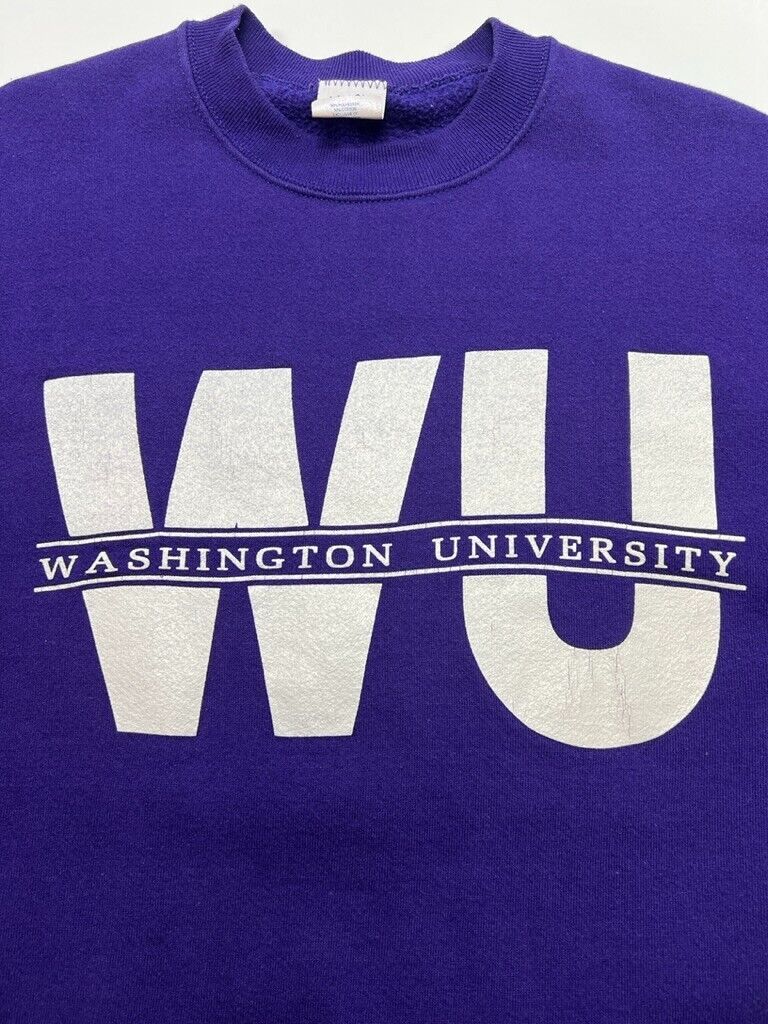 Vintage 90s Washington Huskies NCAA Spellout Graphic Sweatshirt Sz Large Purple