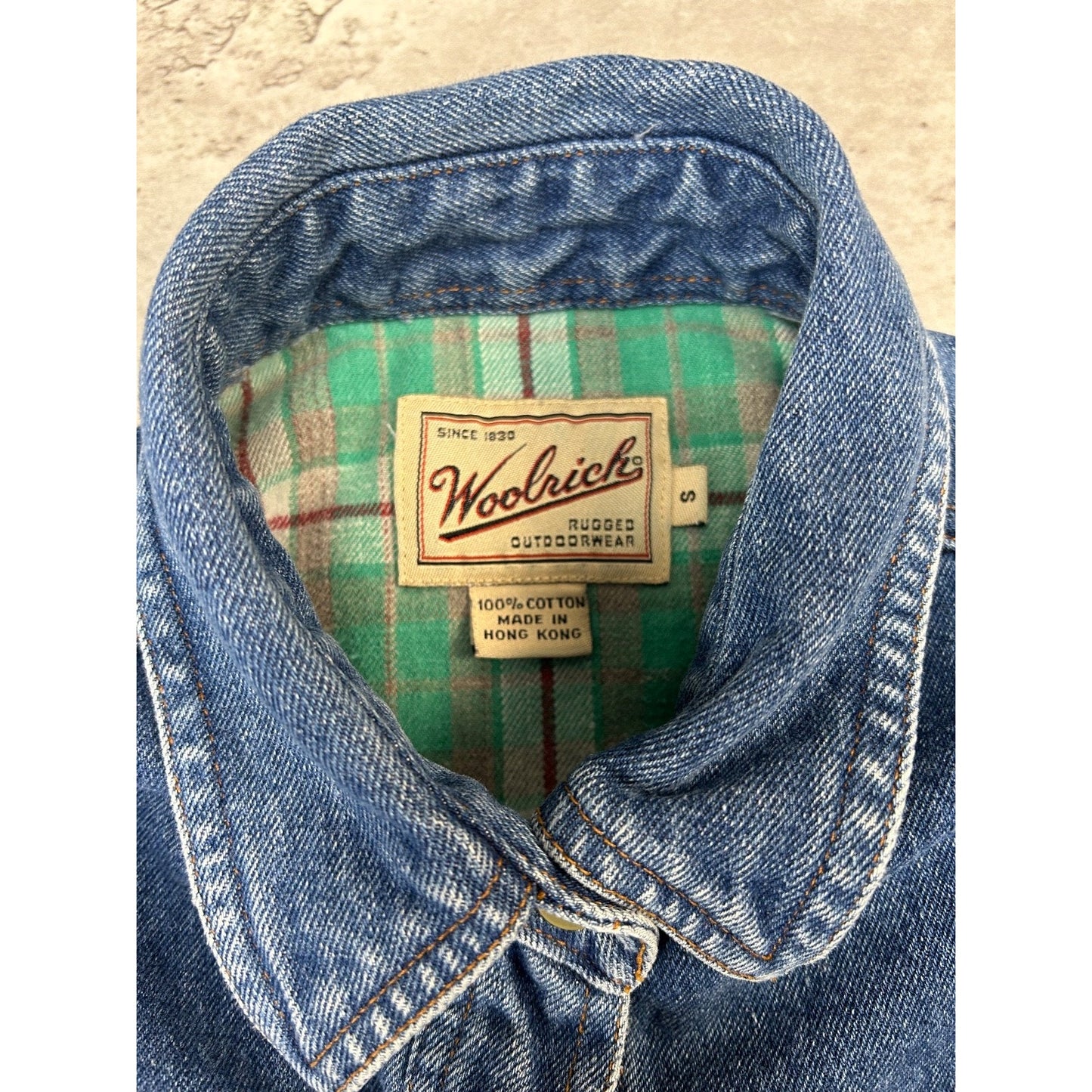Vintage Woolrich Plaid Lined Dark Wash Denim Long Sleeve Button Up Shirt Small