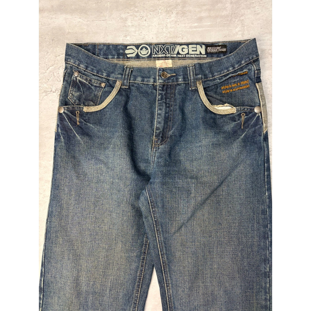 Vintage Y2K NXTGEN Embroidered Dark Wash Denim Pants Size 36