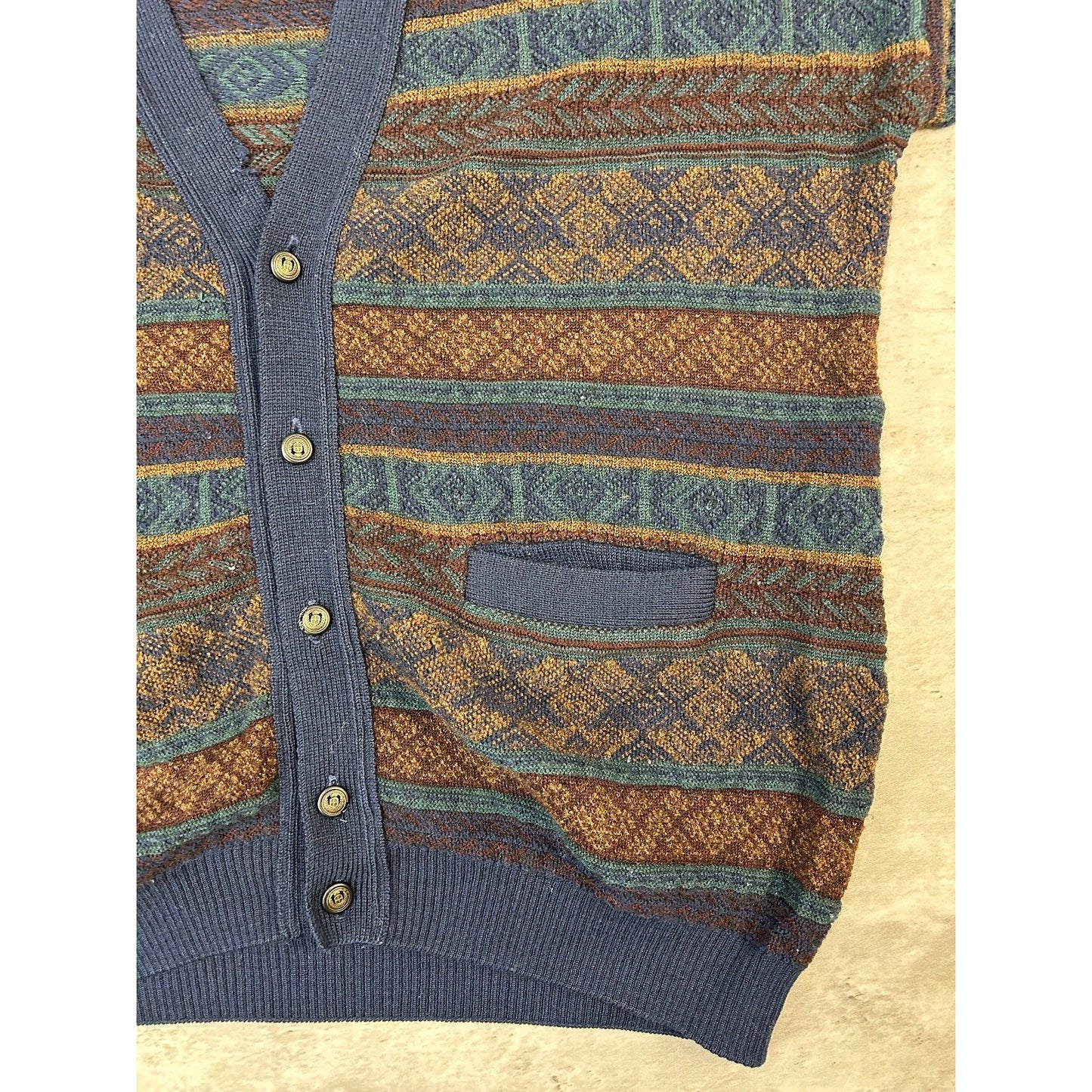 Vintage 90s Tosani Abstract Striped Knit Cardigan Sweater Size XL