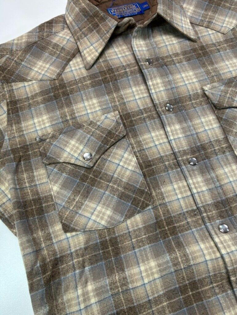 Vintage 80s Pendleton Western Wear Pearl Snap Plaid Button Up Shirt Size Medium