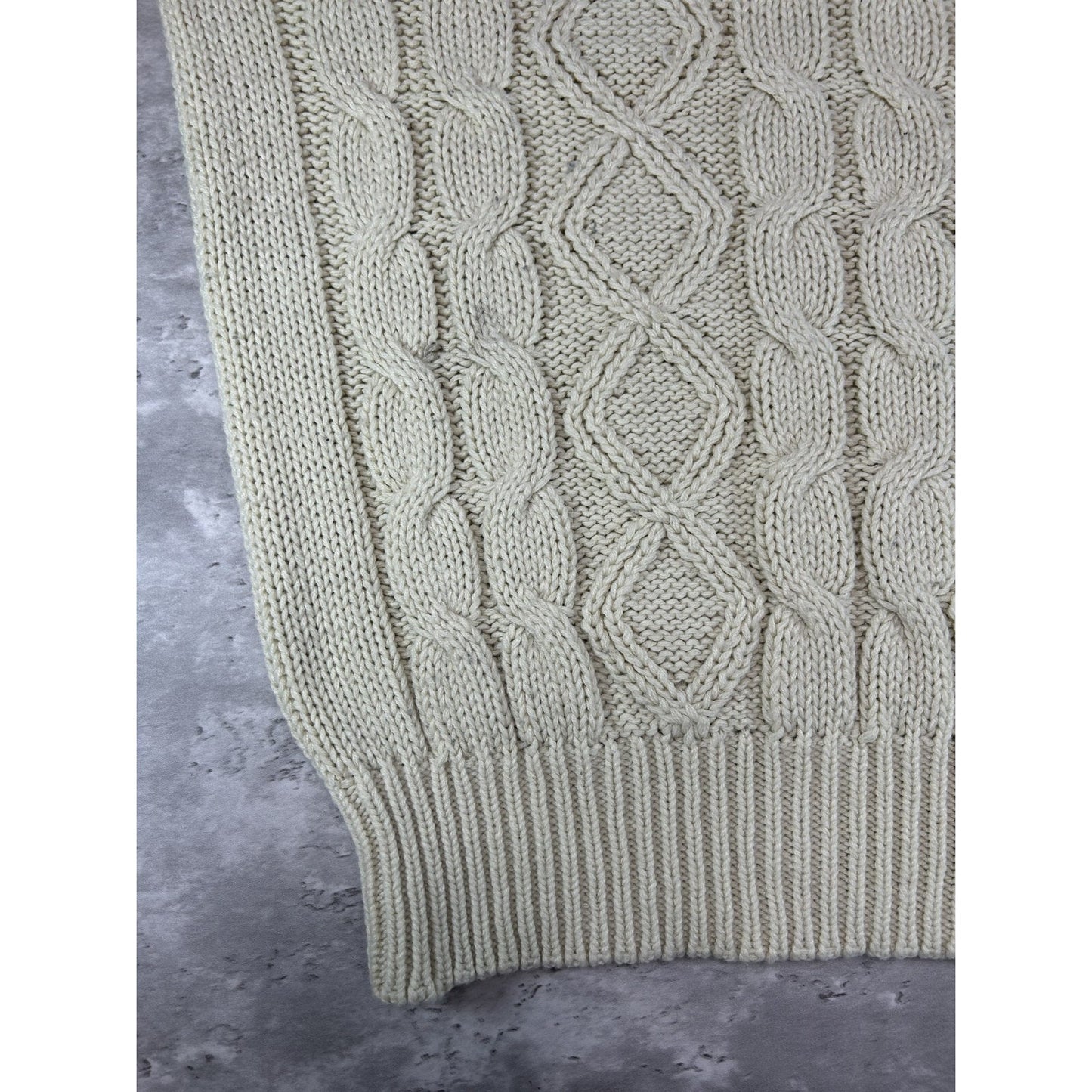Vintage 70s/80s Aikinson Cable Knit Ribbed Pullover Knit Sweater Size XL Beige