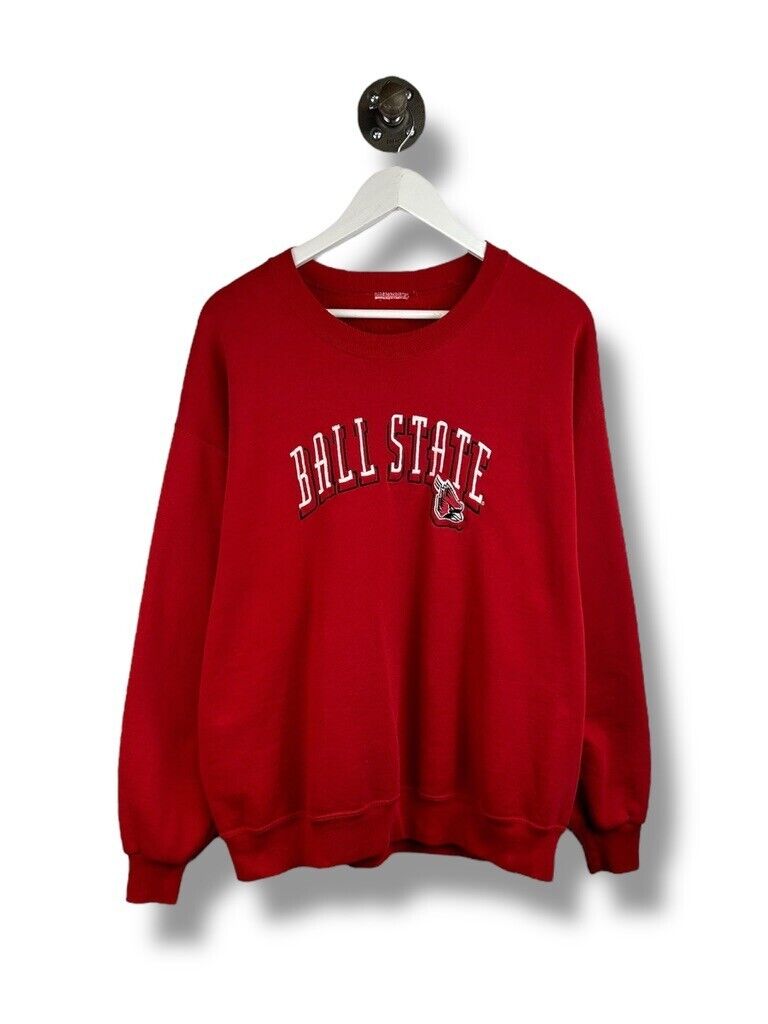 Vintage Ball State Cardinals NCAA Collegiate Spellout Sweatshirt Size XL Red