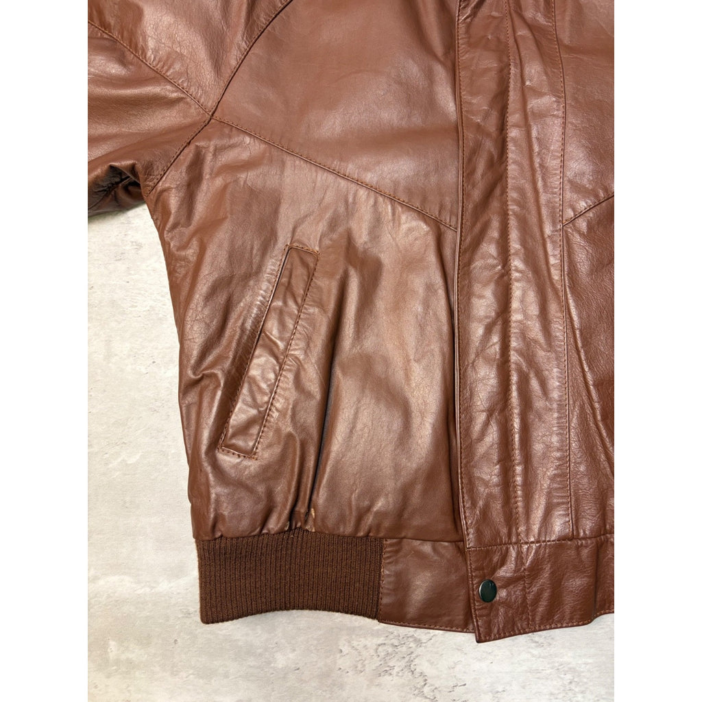 Vintage Hill & Archer Brown Leather Bomber Jacket Size Medium