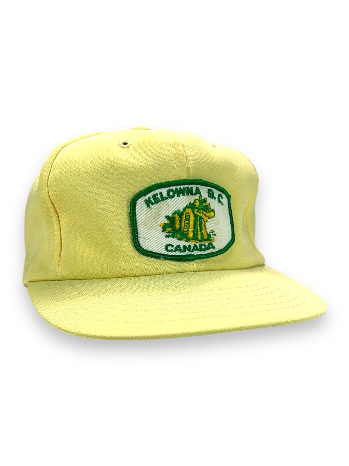 Vintage 80s Kelowna BC Embroidered Patch Destination Snapback Hat OSFA Yellow