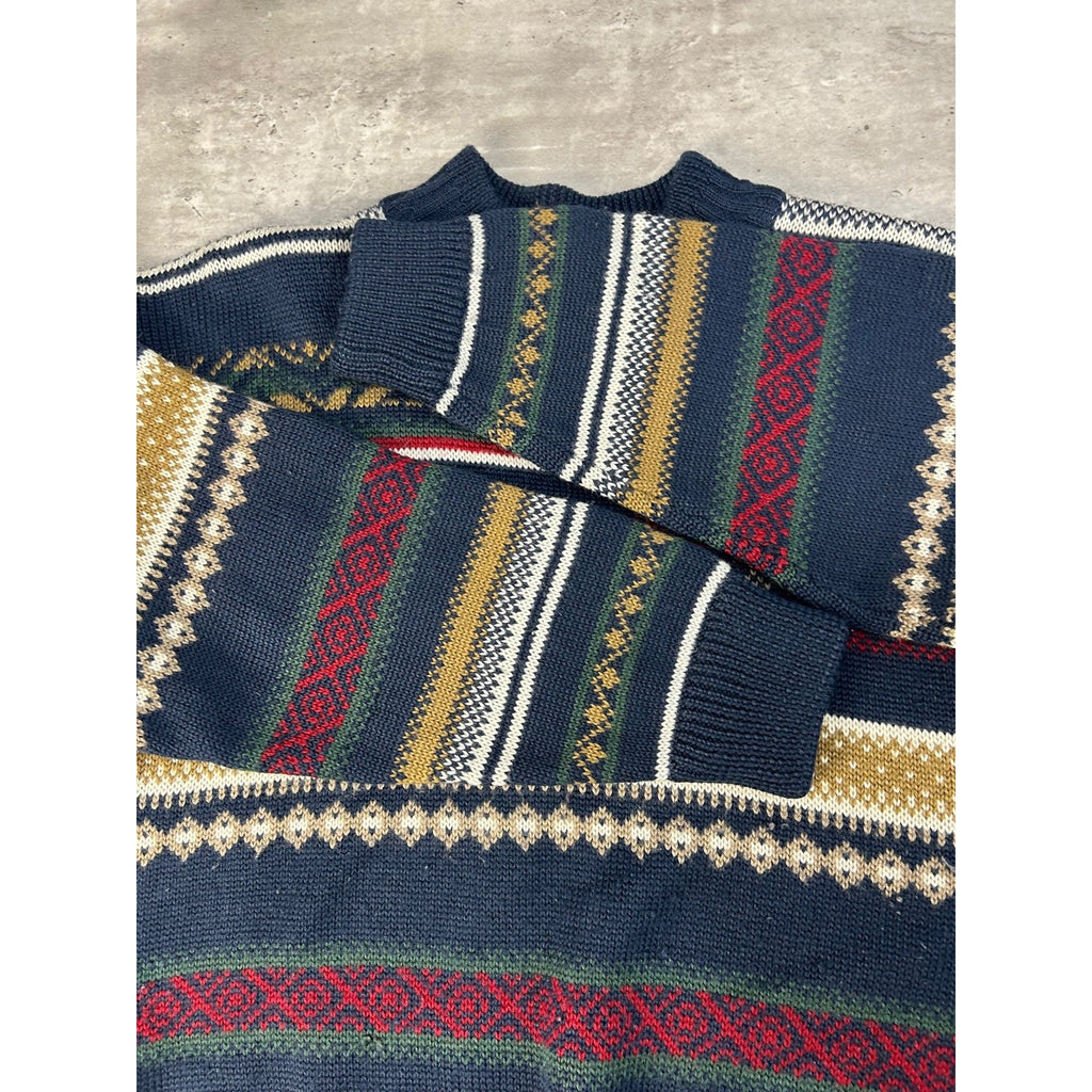 Vintage Abstract Striped Geometric Pullover Ribbed Knit T-Shirt Size Small