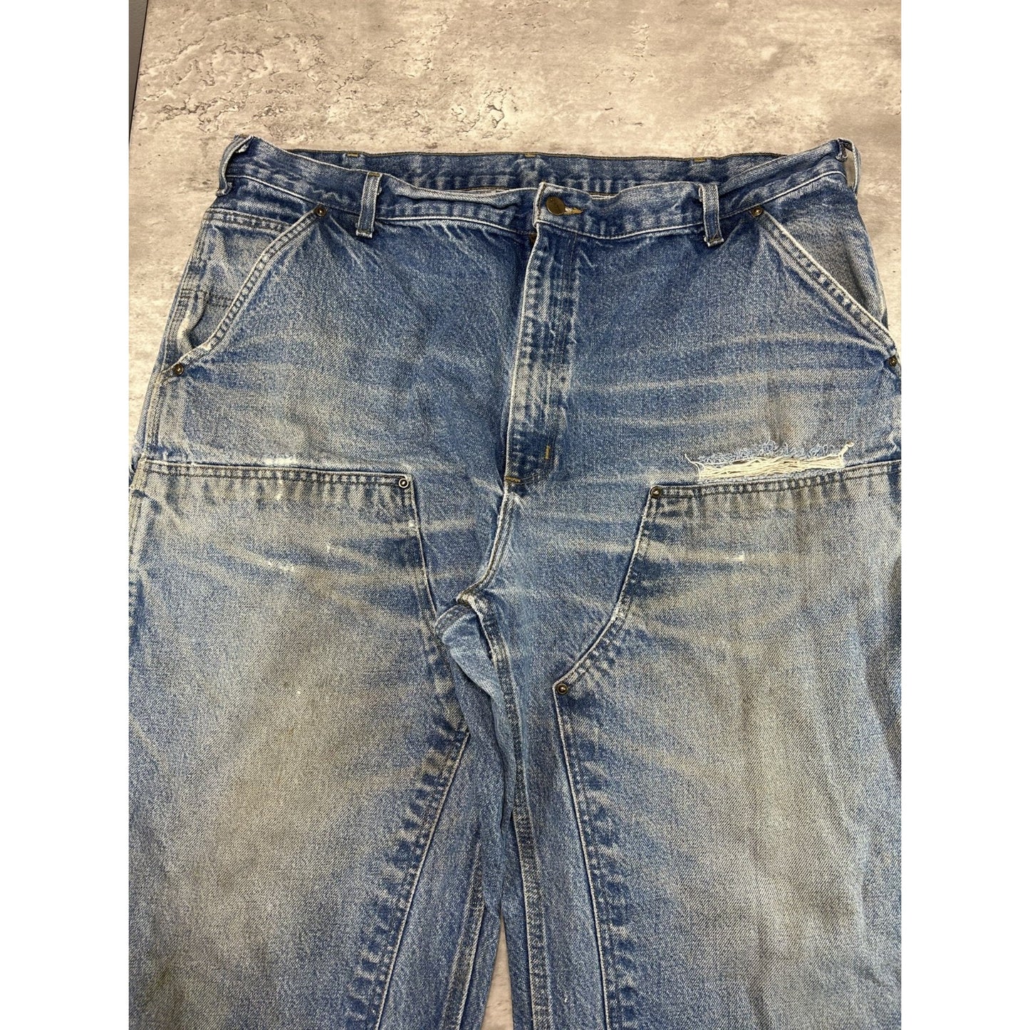 Vintage Carhartt Light Wash Denim Double Knee Carpenter Pants Size 40 Blue