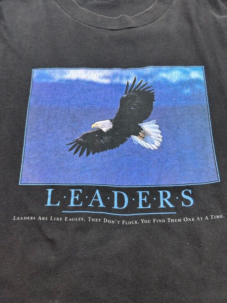 Vintage 90s Nature Bald Eagle Leaders Animal Graphic T-Shirt Size Large Black