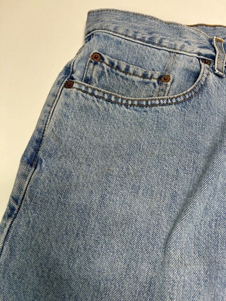 Vintage 90s Levis 550 Relaxed Fit Red Tab Light Wash Denim Pants Size 32W Blue