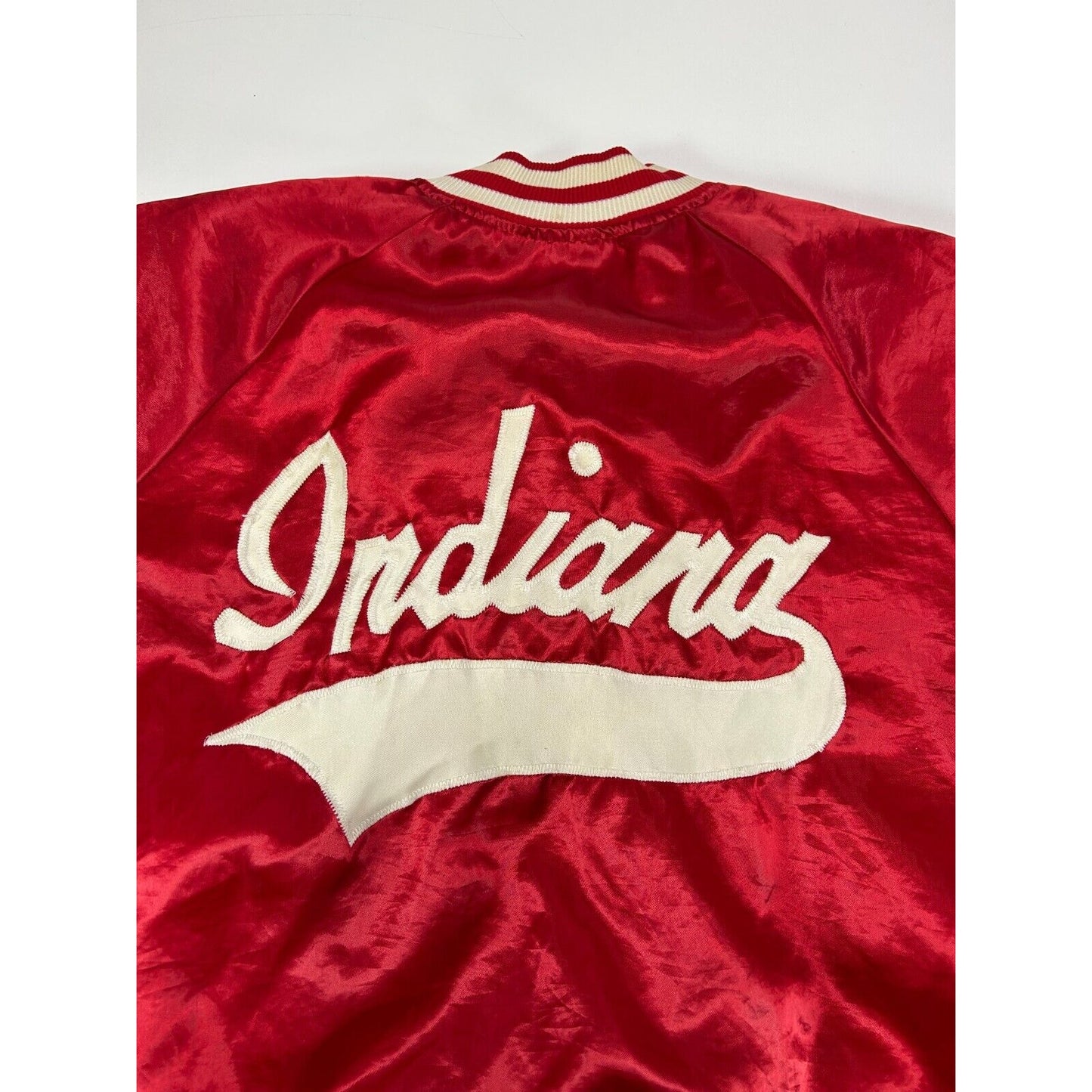 Vintage 80s Indiana Hoosiers NCAA Script Spellout Satin Varsity Jacket Sz Medium