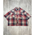 Vintage 90s Wrangler Pearl Snap Plaid Reworked Cropped Button Up Shirt Sz 2XL