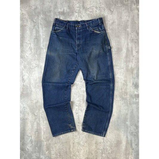 Vintage Dickies Dark Wash Denim Workwear Carpenter Pants Size 36 Blue