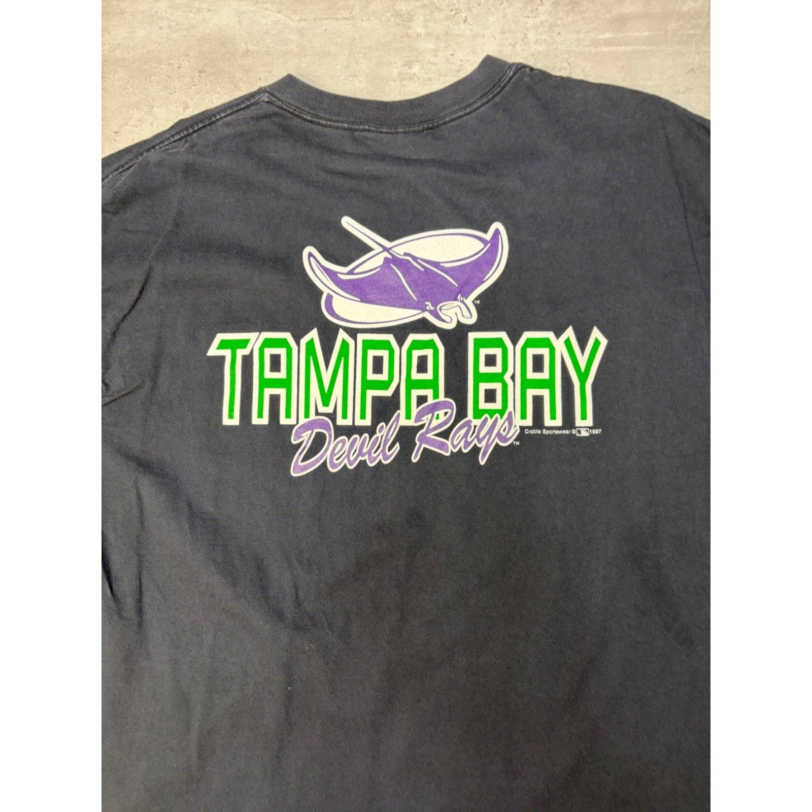 Vintage 1997 Tampa Bay Devil Rays MLB Graphic Spellout T-Shirt Size XL