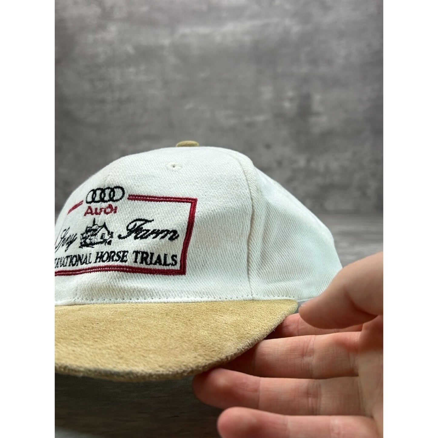 Vintage 90s Audi Spray Farm Horse Trails Embroidered Strapback Hat OSFA