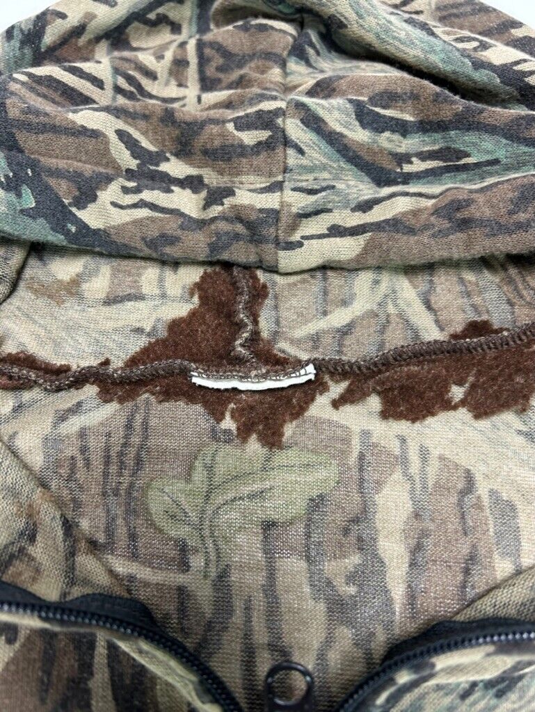 Vintage Mossy Oak Tree Stand Camo Full Zip Hooded Hunting Sweatshirt Size XL