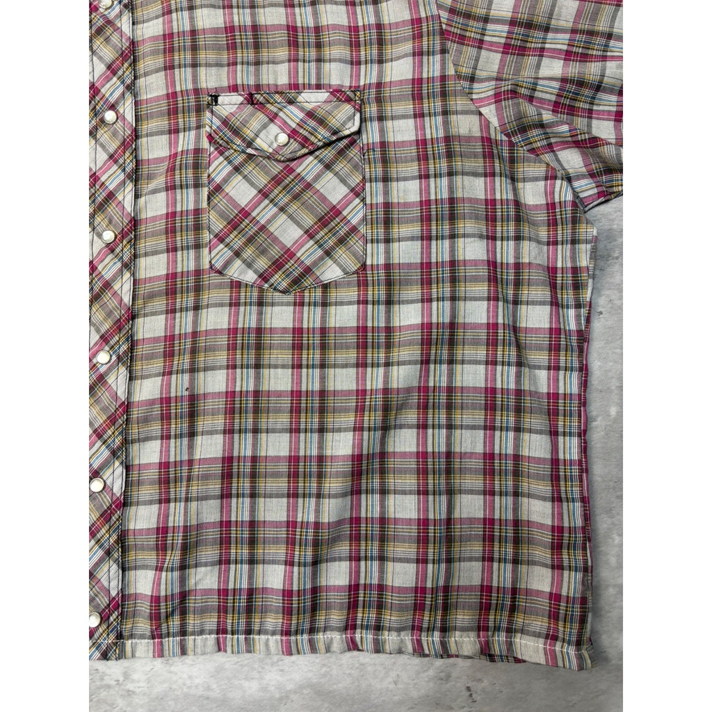 Vintage Wrangler Western Pearl Snap Plaid Cropped Button Up Shirt Size 2XL