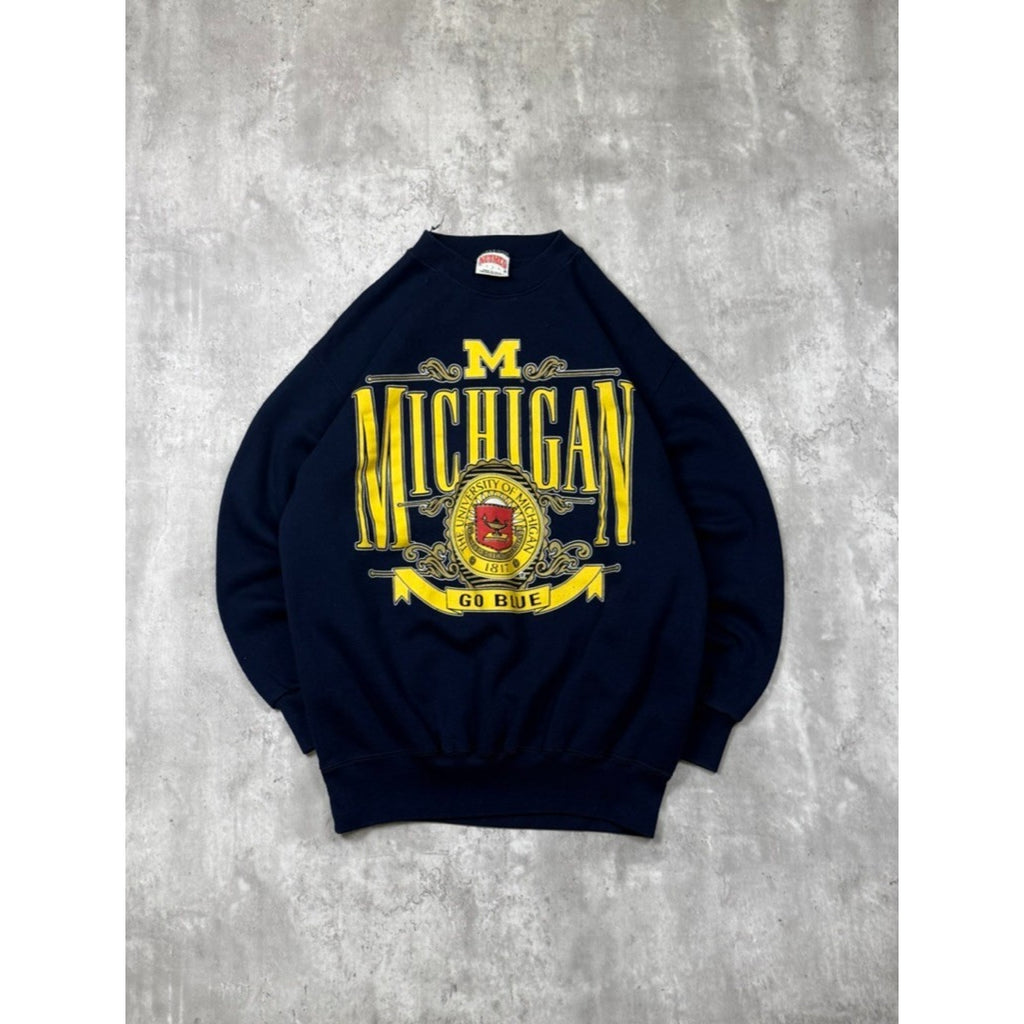Vintage 90s Michigan Wolverines NCAA Spellout Crest Graphic Sweatshirt Sz Large