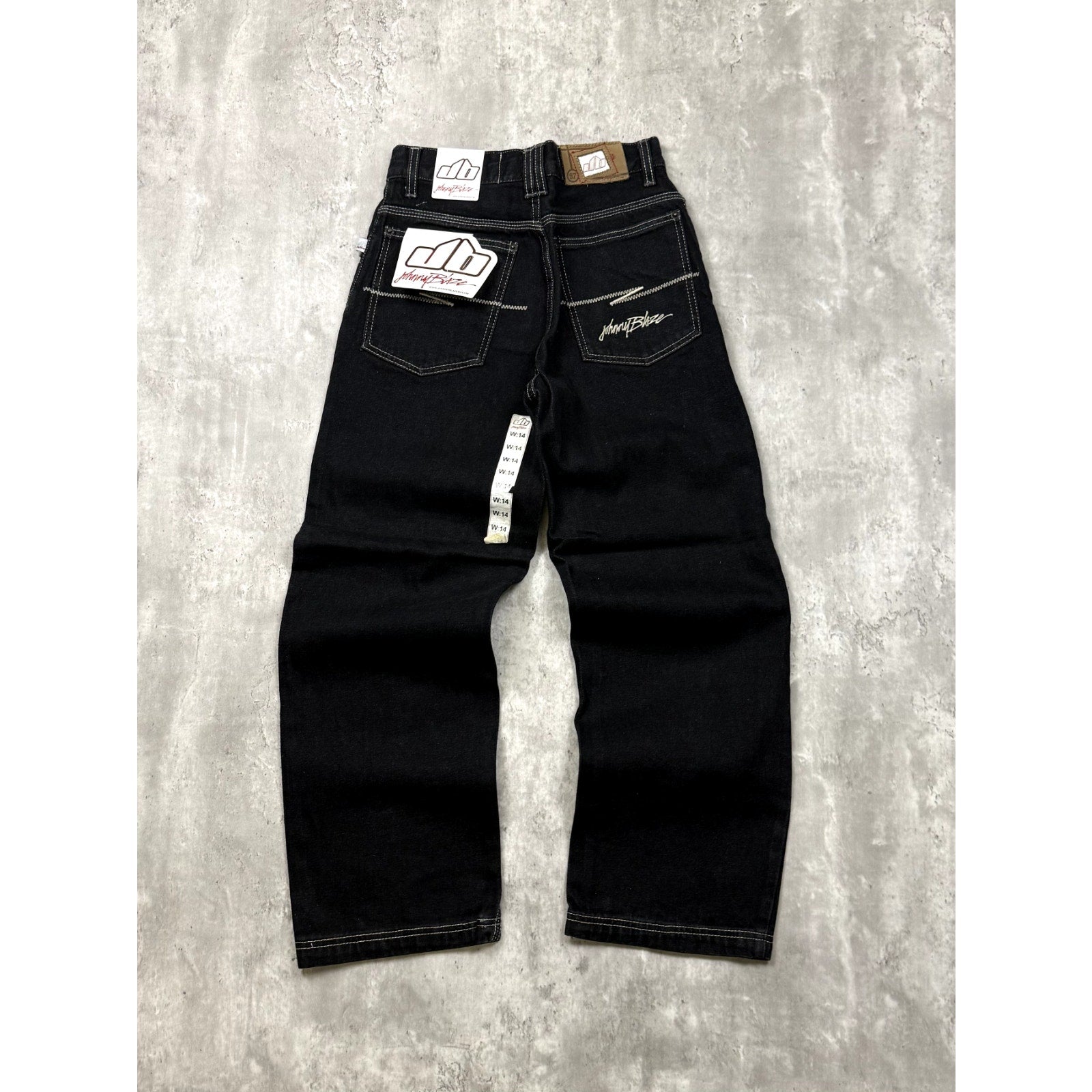 Vintage Y2K Womens Johnny Blaze Embroidered Script Black Wash Denim Pants